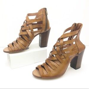 PANTANETTI Strappt brown leather heeled sandals